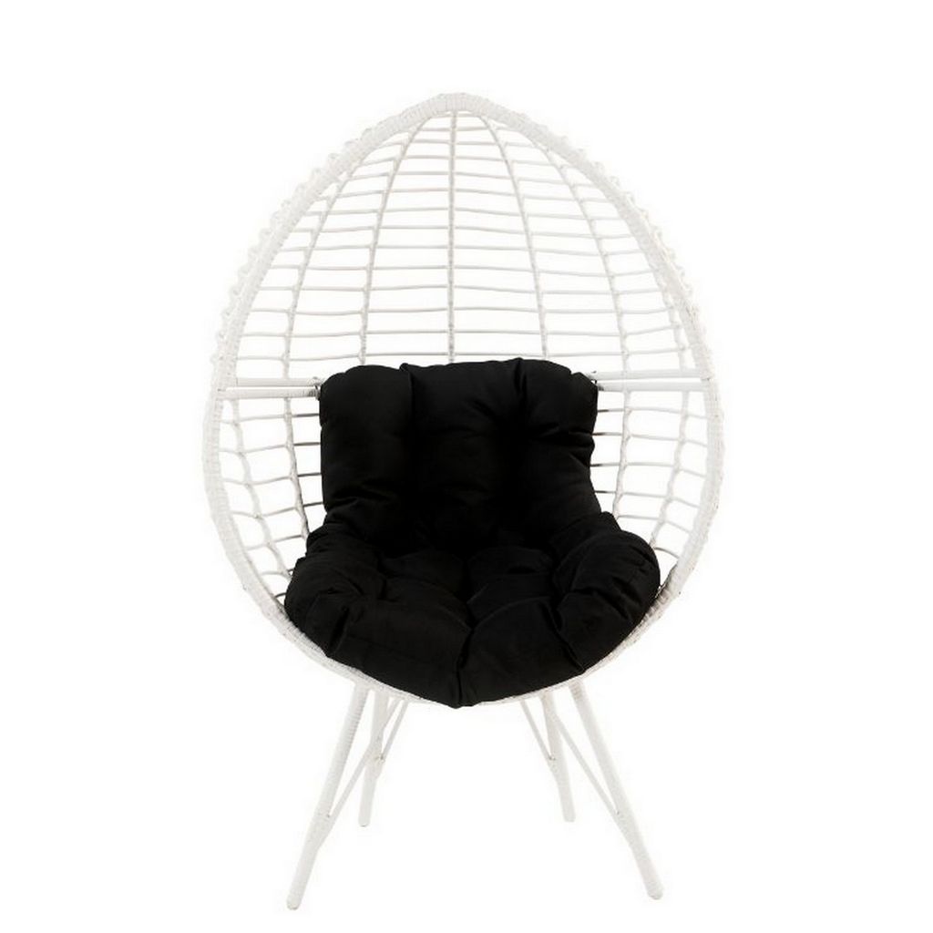 Wicker Patio Lounge Chair with Angled Metal Legs, White - View 3