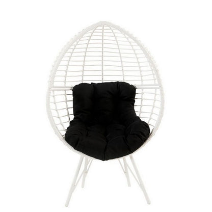 Wicker Patio Lounge Chair with Angled Metal Legs, White - View 3