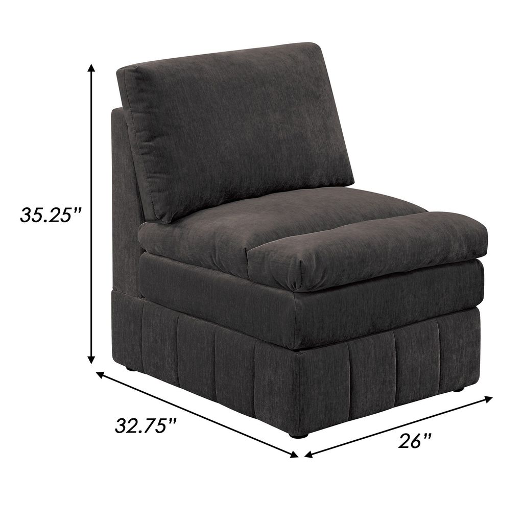 Luna 35 Inch Modular Armless Chair, 3 Layer Plush Cushion Seat, Dark Gray - View 6