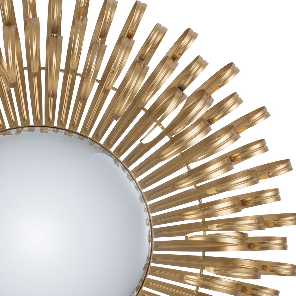 27 Inch Round Wall Mount Accent Decor Mirror, Sunburst, Iron Frame, Gold - View 3