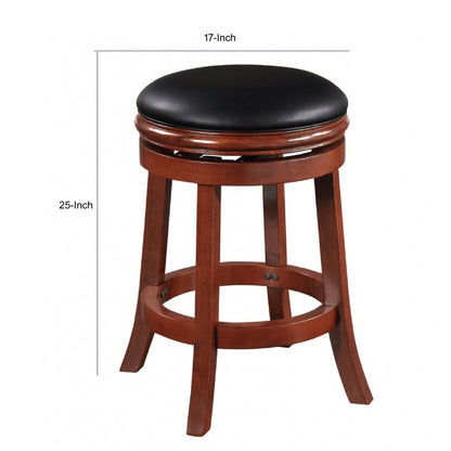 Sabi 24 inch Swivel Counter Stool, Solid Wood, Faux Leather, Brown, Black - View 6