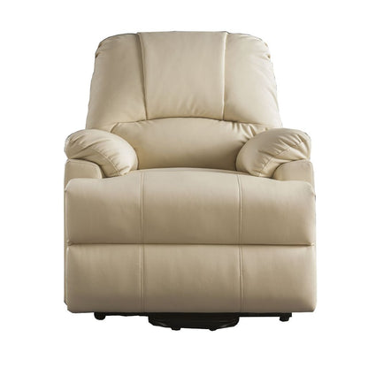 Contemporary Polyurethane Upholstered Metal Recliner with Power Lift, Beige - View 3