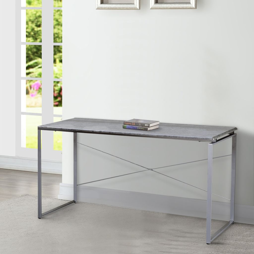 Sled Base Rectangular Table with X shape Back and Wood Top,Gray and Silver - View 6