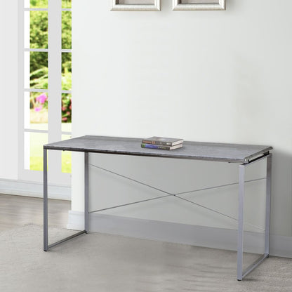 Sled Base Rectangular Table with X shape Back and Wood Top,Gray and Silver - View 6