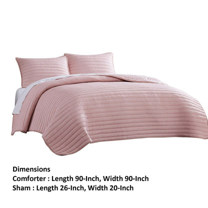 Cabe 3 Piece Queen Comforter Set, Polyester Puffer Channel Quilt, Rose Pink - View 5