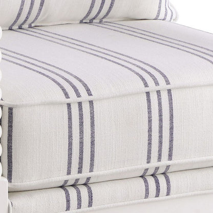 34 Inch Accent Chair, Reversible Pillow Backrest, Fabric, White, Navy - View 3