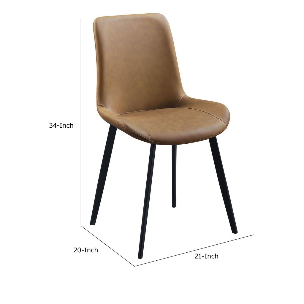Eli 20 Inch Parson Style Dining Chair, Vegan Leather, Set of 2, Tan Brown - View 5