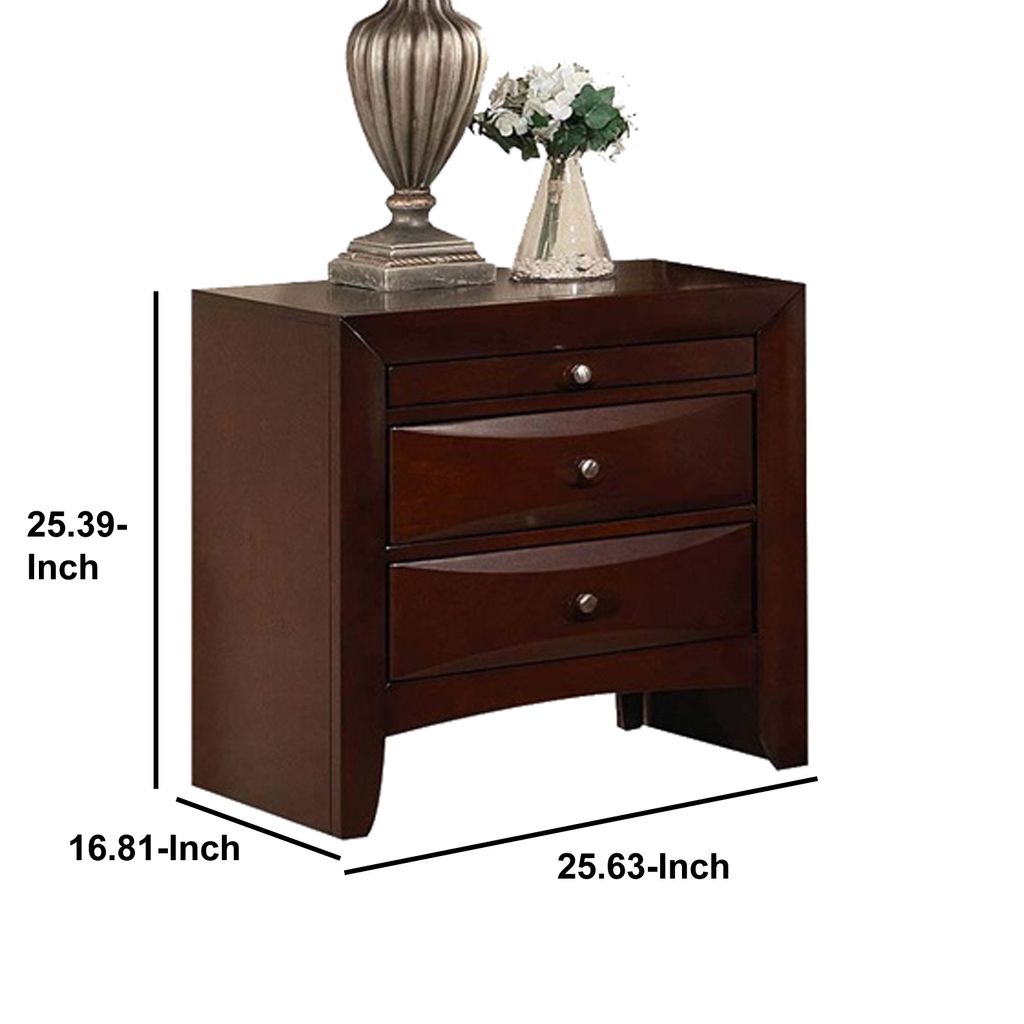 Contemporary Style Wooden Nightstand with Three Drawers and Metal Knobs, Brown - View 6