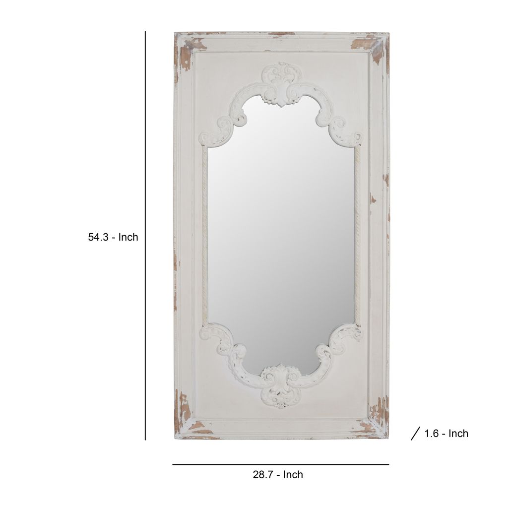 Wooden Rectangle Wall Mirror with Chipped Edges and Hook, White - View 4