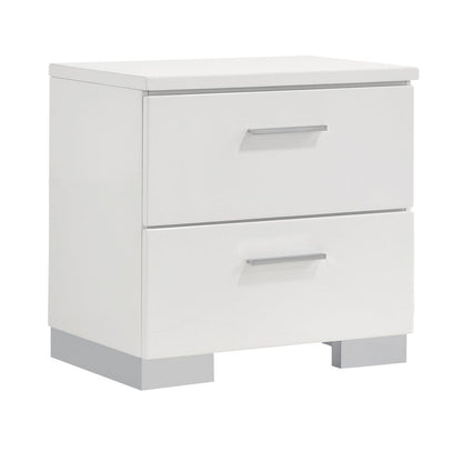 Wooden Nightstand with 2 Drawers and Chrome Metal Legs, White - View 7