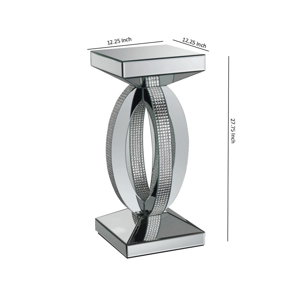 Square Wooden End Table with Curved Body and Rhinestone Accents, Silver - View 5