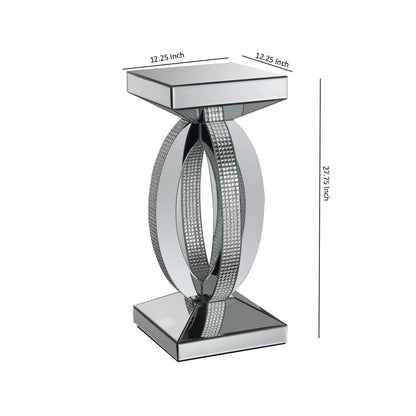 Square Wooden End Table with Curved Body and Rhinestone Accents, Silver - View 5