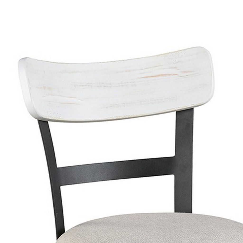 Zane Swivel 24.5 Inch Counter Stool Chair | Nailhead Trim | Curved Back | Distressed White and Black - View 3