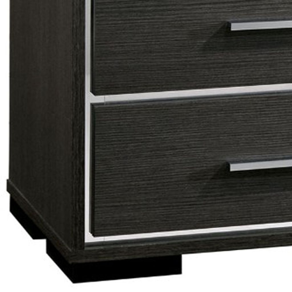 Contemporary Style Three Drawers Wooden Nightstand with Bar Handles, Dark Gray - View 4