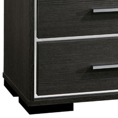 Contemporary Style Three Drawers Wooden Nightstand with Bar Handles, Dark Gray - View 4