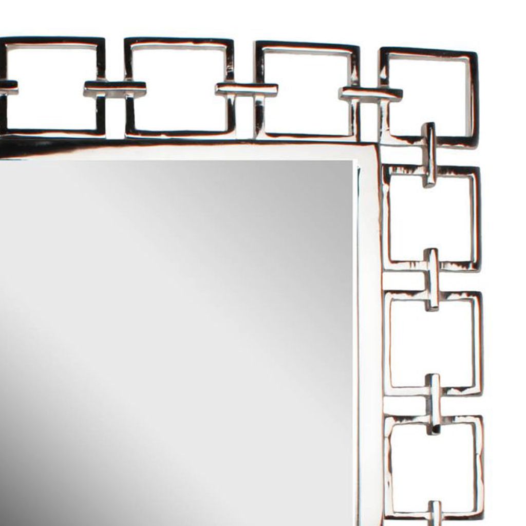 Modern Style Metal Openwork Square Framed Mirror, Silver - View 4