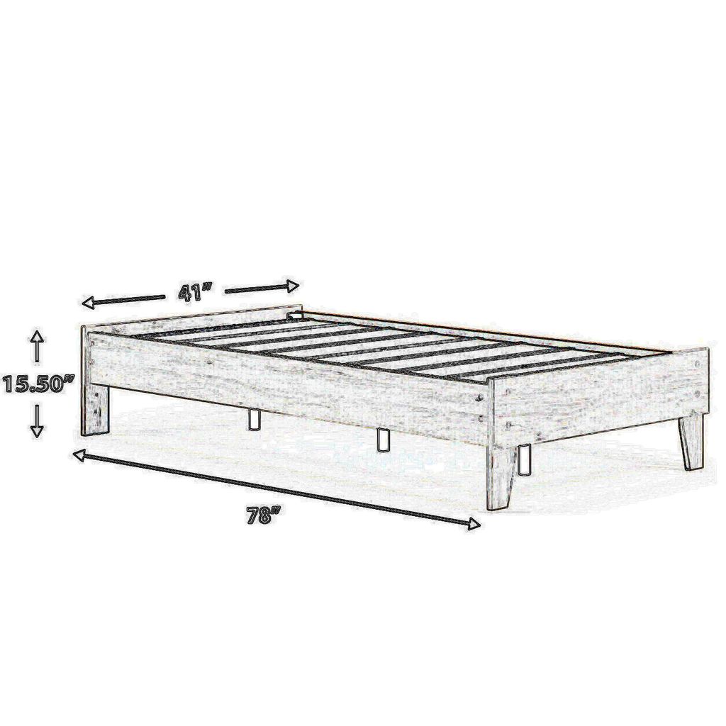 Wooden Twin Platform Bed with Grains, Off White - View 6
