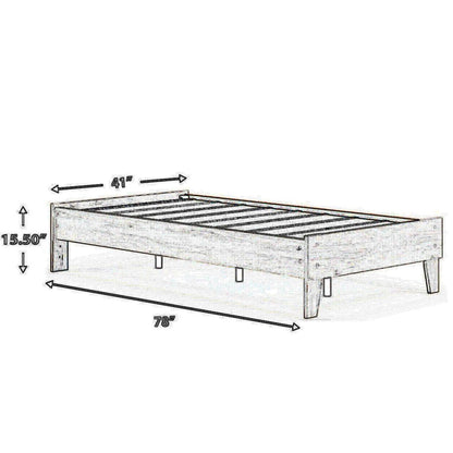 Wooden Twin Platform Bed with Grains, Off White - View 6