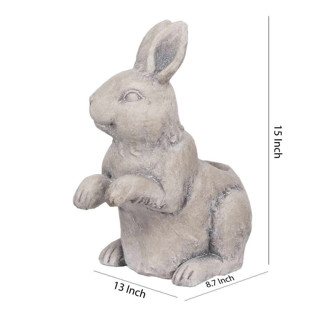 Antique Styled Raw Textured Polyresin Standing Rabbit Planter, Gray - View 5