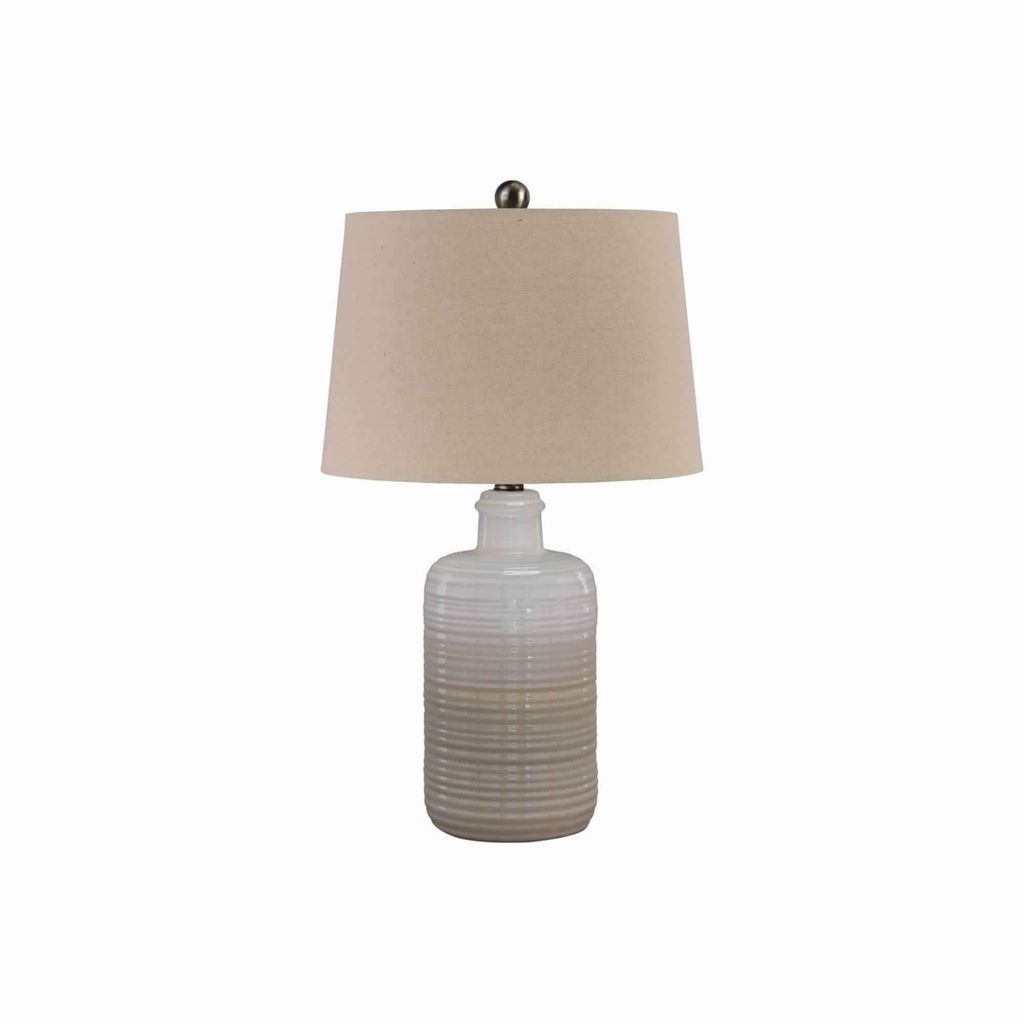Ceramic Body Table Lamp with Brushed Details, Set of 2, Beige and White - View 2