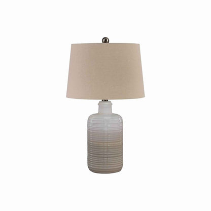 Ceramic Body Table Lamp with Brushed Details, Set of 2, Beige and White - View 2