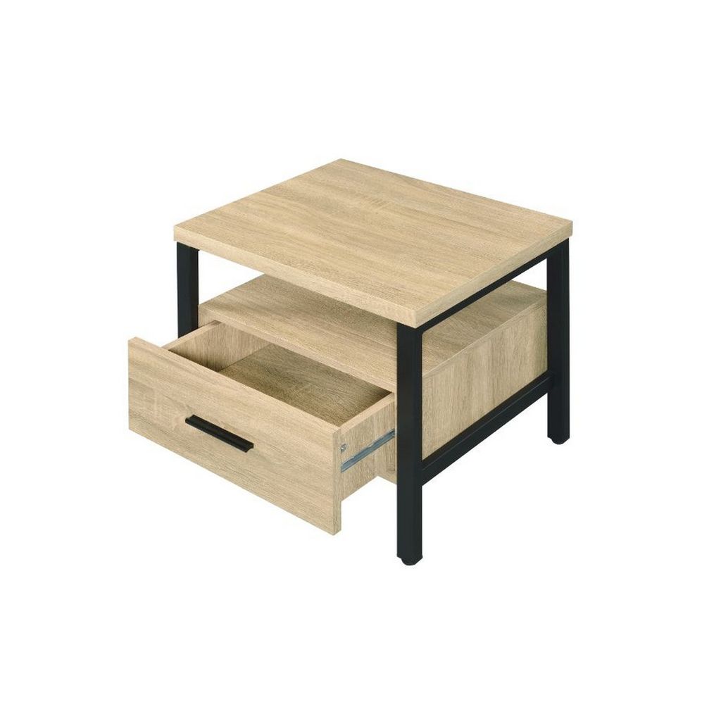 Accent Table with Metal Leg and 1 Tier Shelf,Brown and Black - View 4
