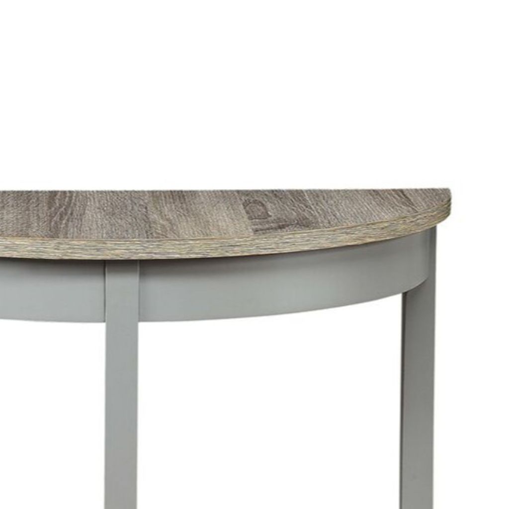 Wooden Half Moon Shaped Console Table with One Open Bottom Shelf, Oak Brown and Gray - View 3