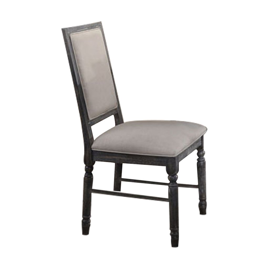 Linen Dining Side Chair with Turned Legs, Set of 2, Gray
