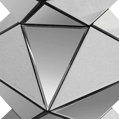 20 Inch Modern End Table, Square Mirror Top, Silver Geometric Pedestal Base - View 3