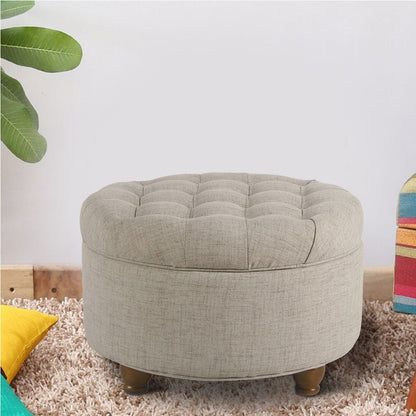 Fabric Upholstered Wooden Ottoman with Tufted Lift Off Lid Storage, Beige - View 7