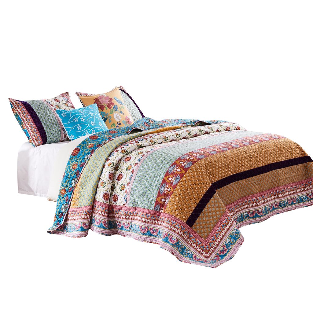Sama 5 Piece Reversible King Quilt Set, Floral Print Patterns, Multicolor - View 2