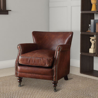 Leather Upholstered Accent Chair With Nail head Trim, Dark Brown - View 7