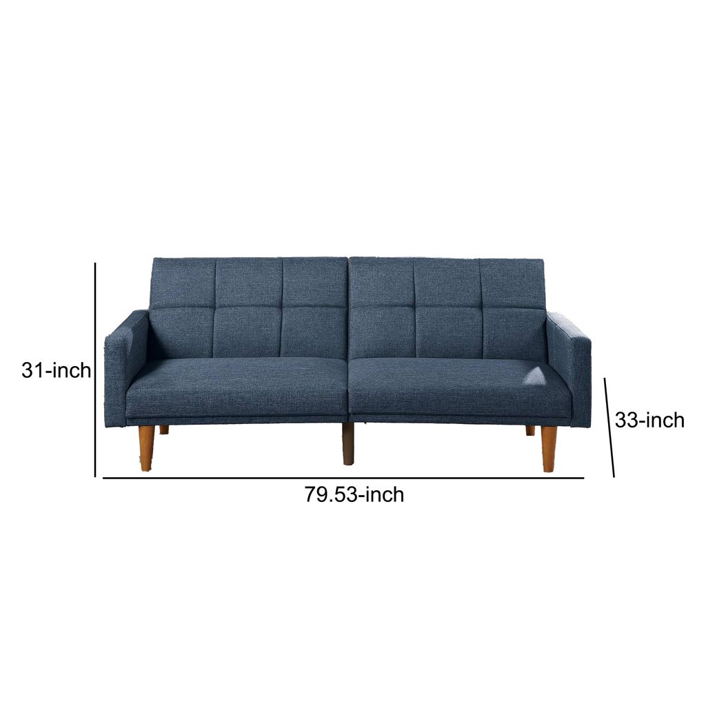 Fabric Adjustable Sofa with Square Tufted Back, Blue - View 5