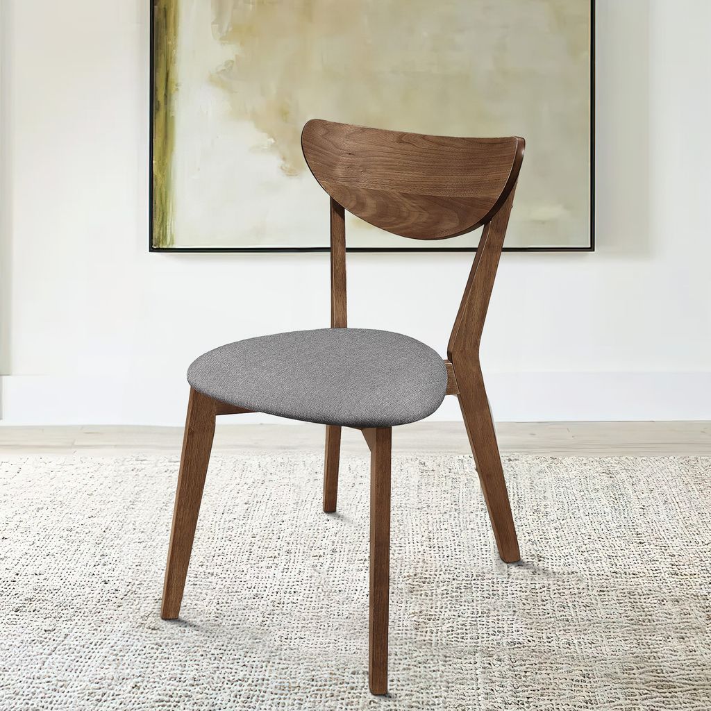 Wooden Plectrum Shape Padded Seat Dining Chair, Set of 2, Brown and Gray - View 7
