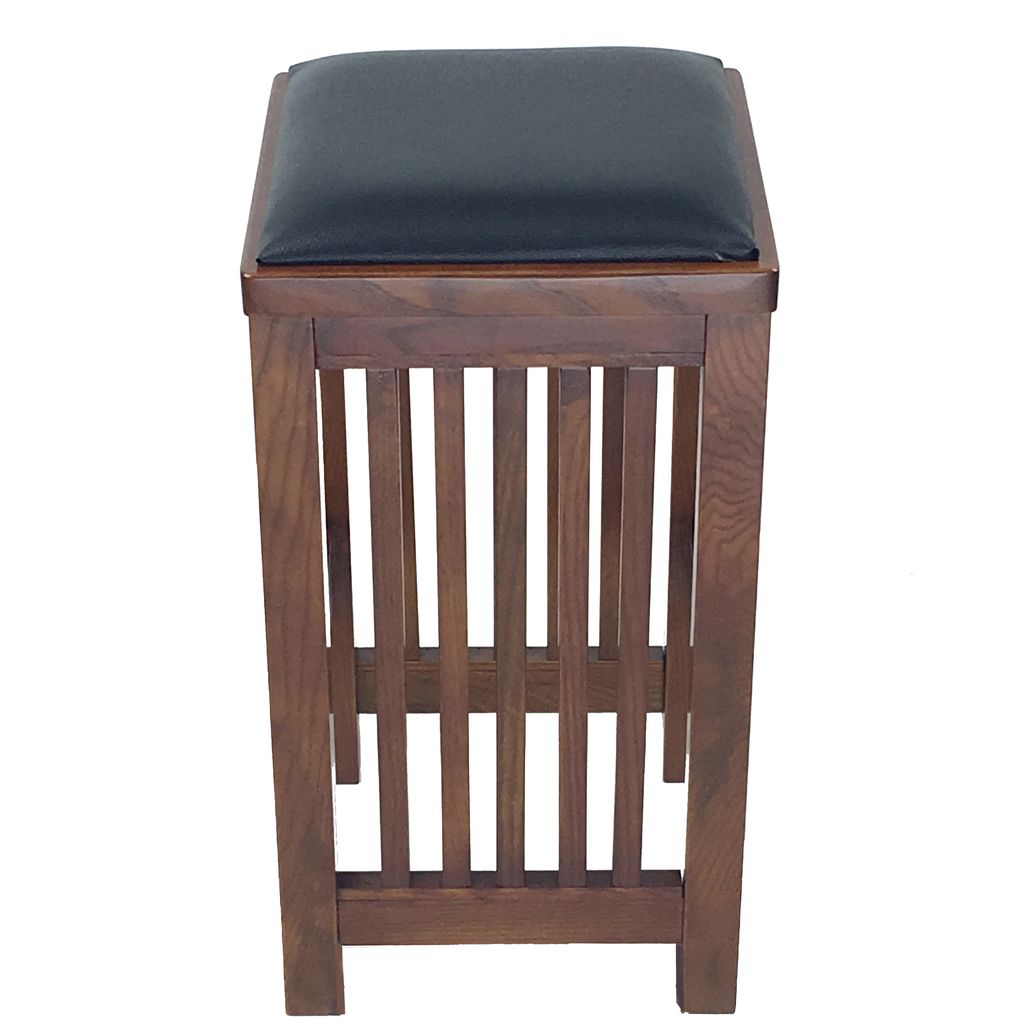 Faux Leather Upholstered Wooden Backless Barstool, Dark Brown - View 3