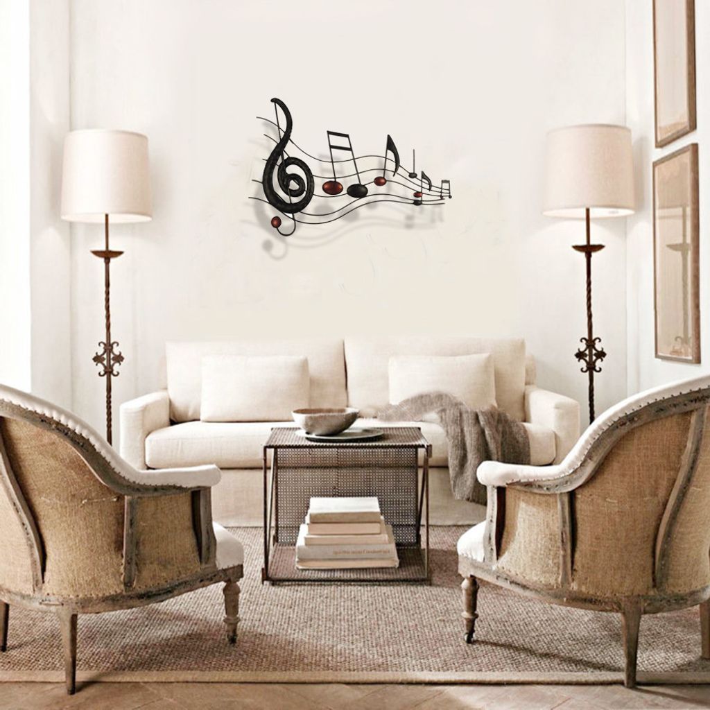 26 Inch Handmade Metal Wall Mount Accent Decor with Musical Notes and Treble Clef, Black, Red - View 6