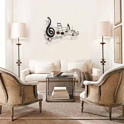 26 Inch Handmade Metal Wall Mount Accent Decor with Musical Notes and Treble Clef, Black, Red - View 6