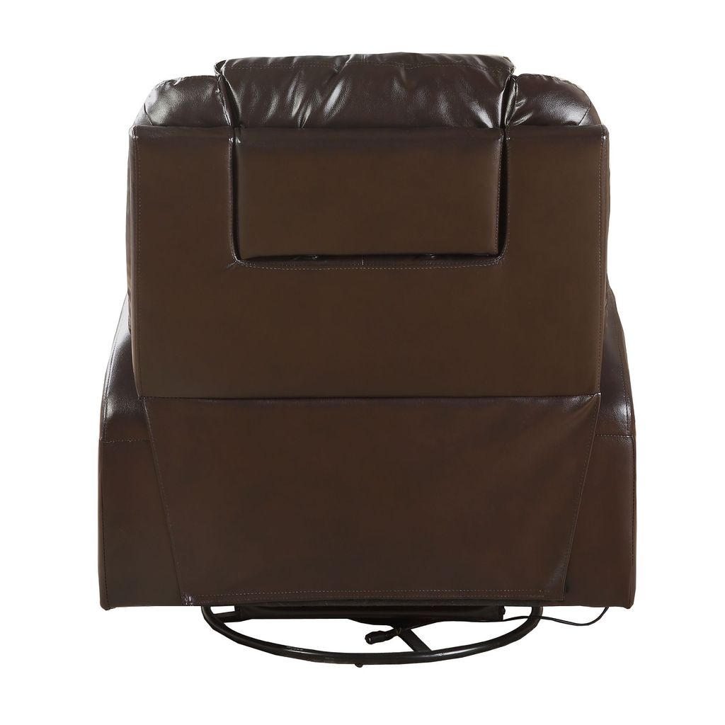 Contemporary Polyurethane Upholstered Metal Rocker Recliner with Swivel, Brown - View 4