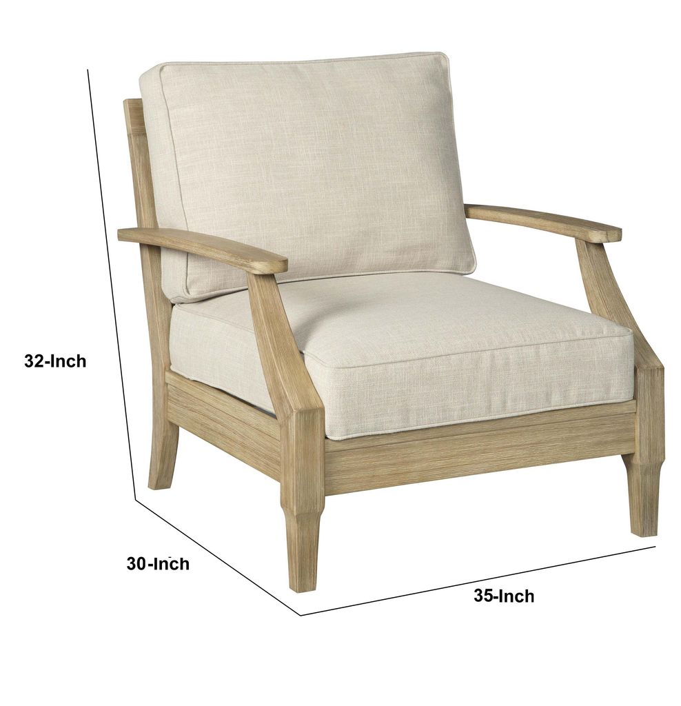 Traditional Wooden Chair with Fabric Cushioned Seating, Beige and Brown - View 6