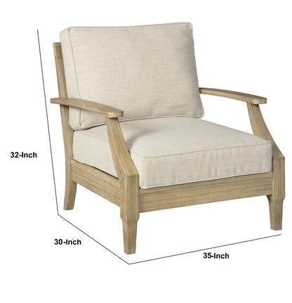 Traditional Wooden Chair with Fabric Cushioned Seating, Beige and Brown - View 6