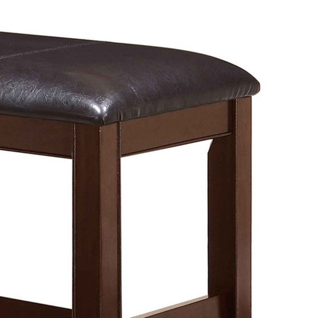 Wooden Counter Height Bench with Leatherette Seat, Brown and Black - View 2