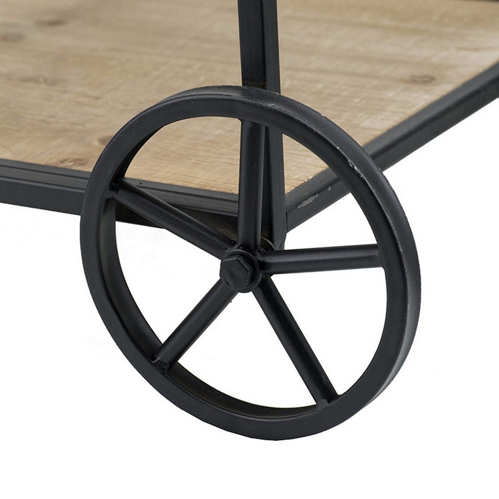 32 Inch Bar Cart, 3 Tiers, Fir Wood Shelves, Iron Frame, Black, Brown - View 4
