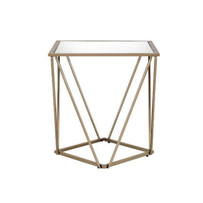 End Table with Mirror Top and Open Geometric Base, Champagne Gold - View 3