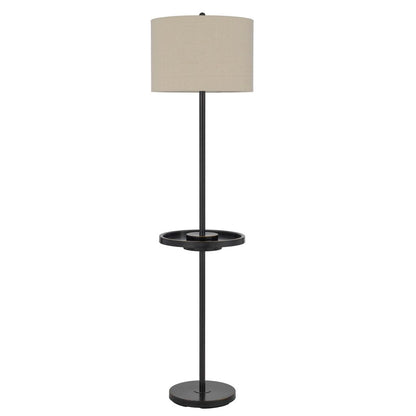 62 Inch Metal Floor Lamp, Tray, Dimmer,  2 USB Ports, Bronze