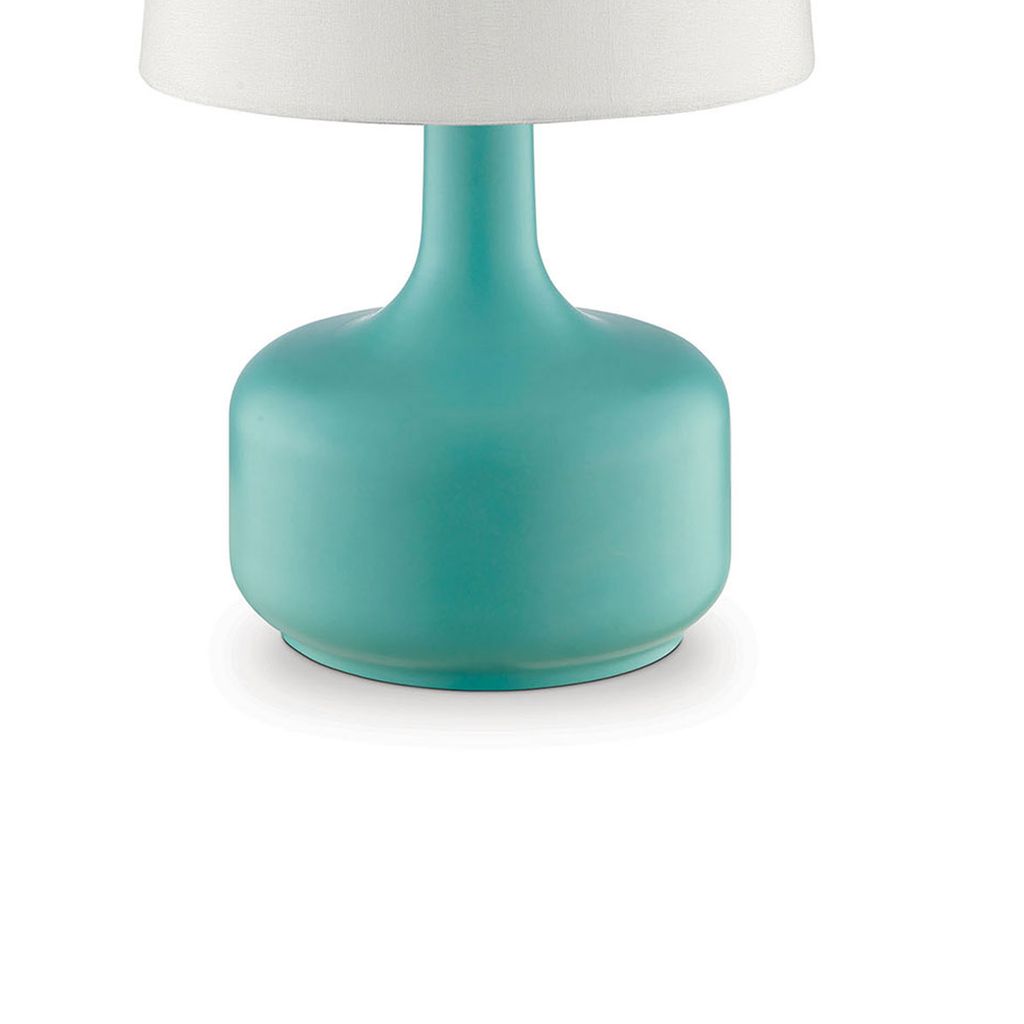 Metal Pot Belly Base Table Lamp with 3 Way Touch Light, White and Sky Blue - View 3