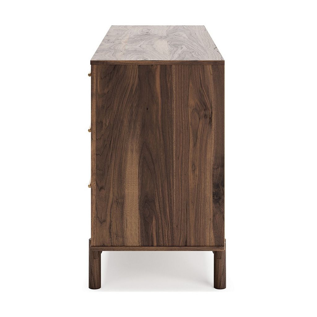 Kip 59 Inch Modern Dresser, Brown Wood Frame, 6 Drawers, Gold Metal Handles - View 4