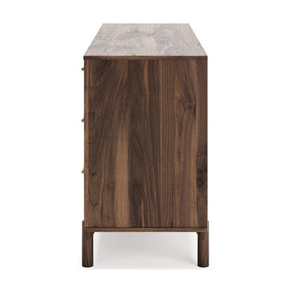 Kip 59 Inch Modern Dresser, Brown Wood Frame, 6 Drawers, Gold Metal Handles - View 4