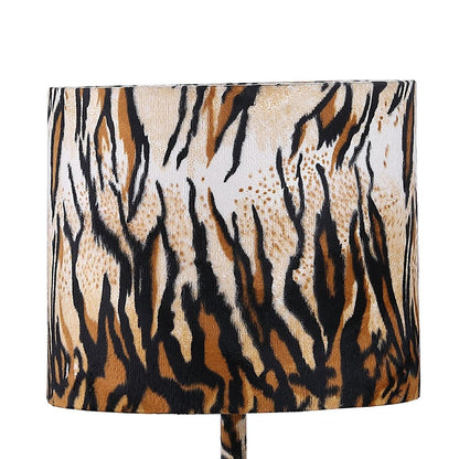 Fabric Wrapped Table Lamp with Striped Animal Print, Brown and Black - View 3