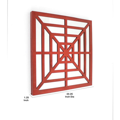 Wooden Wall Decor Set of 2 with Concentric Square Design on Top, Red and Silver - View 5