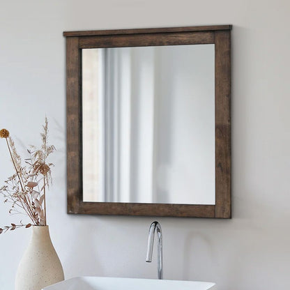 41 Inch Wood Portrait Mirror, Beveled Trim Top, Wood Grain, Oak Brown - View 7